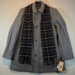 Dockers Wool Blend Car Coat Mens XL Gray Quilted Lined Scarf NWT Jacket